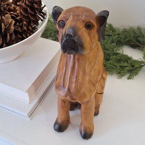 Large Vintage wood dog carving statue figurine male puppy